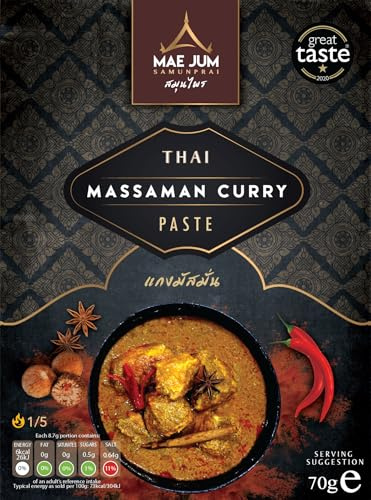 Authentic Thai Massaman Curry Paste by Mae Jum | 3 pack x 70g | Mild Spice | Great Taste Award Winner | Up to 8 Servings per Pack | 100% Natural | Vegan Paste | Gluten Free