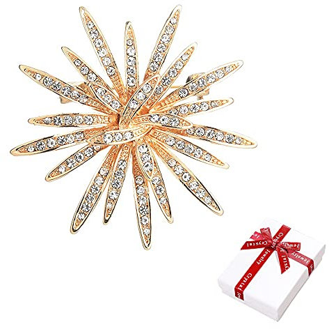 Nifocc Broche en forme de tournesol avec strass dorés - Pour femme - Robe - Vêtement - Pull - Manteau - Chapeaux