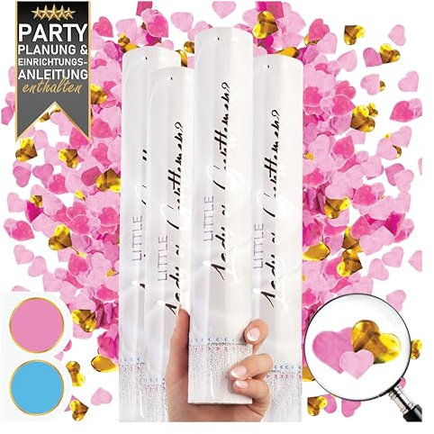 PrimePure Gender Reveal Confetti Cannon - Biodegradable Heart Shaped Confetti Party Poppers - Pink, Set of 4 - Gender Reveal Cannon Pop for Baby Girl Announcement