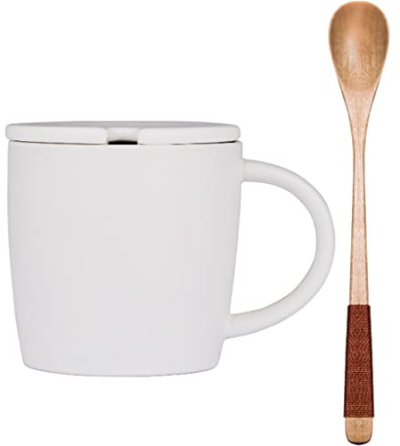 MTFBQ Service A Cafe Complet, Tasse avec Céramique Couvercle, Tasse À Café avec Couvercle sous Lumières De Placards, Tasse avec Couvercle Et Cuillère, Tasse À Café Glacé, Tasse À Thé, 400Ml/14Oz