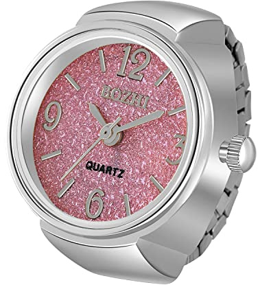 Ringuhr Avaner Fingeruhr mit rundes Farbzifferblatt Einfach Rund Fingerring Uhr Analog Quarz Elastisch Ring Uhr Uhrenring für Herren Damen