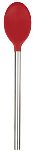 Tovolo Mixing Spoon Stainless Steel Handle Scratch Resistant Non Stick Safe Kitchen Utensil for Cooking Baking Serving Stirring, Heat Resistant Silicone Stirring Spoon with Metal Handle Cayenne Red