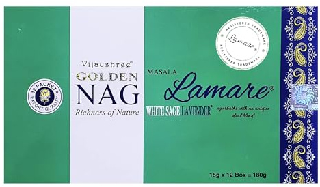 Vijayshree Golden Nag Lamare - Limited Edition - Exklusiver Duft Weißer Salbei und Lavendel - 12 Schachteln mit 15g = 180g