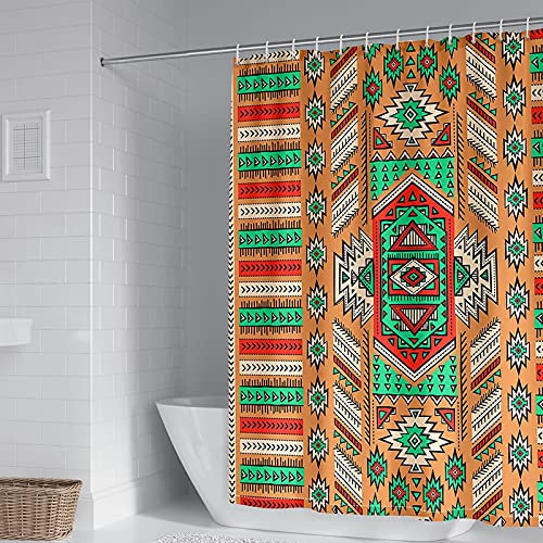 Banemi Lange Duschvorhänge, XL Duschvorhang Caqui Verde Rojo Geometría 180X200cm für Kleine Badewanne mit 12 Duschvorhangringen