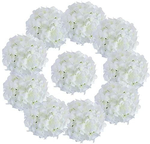 AVIVIHO Lot de 20 fleurs d'hortensia artificielles blanches en soie avec tiges pour mariage, maison, fête, magasin, fête prénatale, blanc