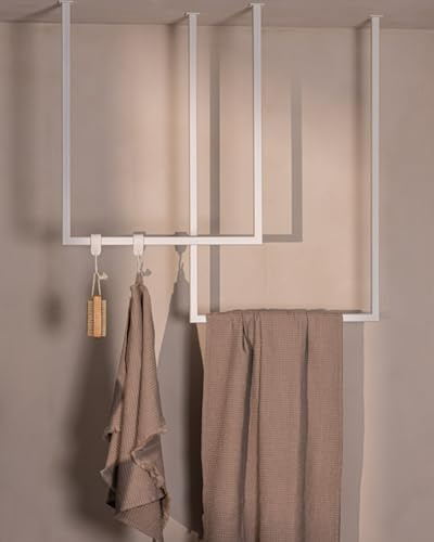 Metallbude Handtuchhalter TENSI - 2er Set Weiß - Deckenmontage - Pulverbeschichtetes Stahlrohr - Kratz-, Stoß- & Schlagfest - 60x50 cm & 80x50 cm