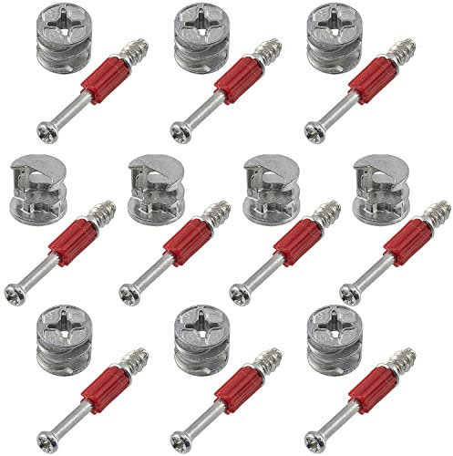 AERZETIX - C65853 - Set di 10 raccordi di montaggio eccentrici da incasso + 10 prigionieri Ø6x44mm - per pannello da 18mm - in acciaio - falegname ebanista mobili legno MDF melaminico armadio