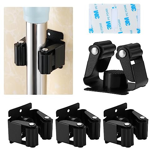 4 PEZZI porta scopa a parete in acciaio inox, autoadesivo e di alta qualità, appendi scopa, porta attrezzi, sistema di organizzazione ottimo per ripostiglio, cucina, bagno, giardino, garage e officina