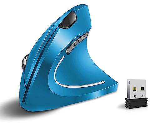 cvavot Ergonomic Mouse Wireless Mouse Rechargeable Vertical Optical Mouse with USB Receiver, 6 Buttons 2.4GHz Adjustable DPI 800/1200/1600 for PC Computer,Laptop,etc (Blue)