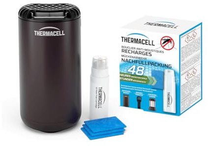 THERMACELL Diffuseur + Recharge Anti Moustiques et Moustiques Tigres - Protection Efficace 20 m² - Inodore - Durée 60h - 5 Cartouches Gaz + 15 Plaquettes - Noir