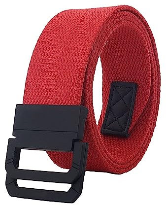 NIUXICH Canvas Gürtel Streifen Regenbogen Metall Doppelring Schnalle Jeans Taktischer Gürtel Kleidung Dekorativer Gürtel, Rot, 3.8x125cm
