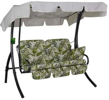 Angerer Freizeitmöbel GmbH Hollywoodschaukel 2-Sitzer Comfort - Gartenschaukel Made in Germany - Schaukel zum Sitzen und Entspannen - mit Bett-Funktion - einfache Montage (Beige-Grün Gemustert)