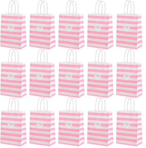 15 Stück Süße Mitgebsel Beutel, 15 x 8 x 21cm Partytüten Geschenktüten, Candy Tüten Papiertüten, Süßigkeiten Tüten mit Drehgriffen Krafttüten für Kinderpartys Feiern Weihnachten Geburtstag (rosa)