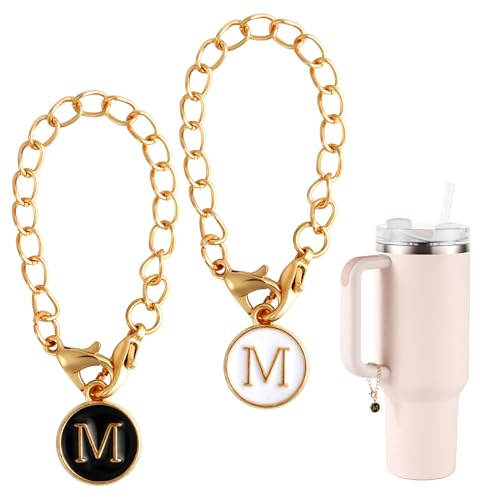 NQEUEPN 2stk Buchstaben Anhänger Zubehör für Stanley Cup, Anfangsbuchstabengriff Personalisierte Namens-ID Alphabet Anhänger Kette für Stanley Tumbler
