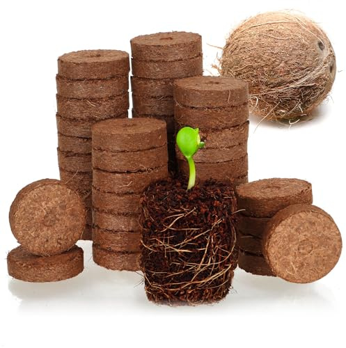 com-four® 50x compresse rigonfianti di Cocco - Supporto per la Coltivazione di Semi di Piante - Dischi di Cocco biodegradabili - Aiuto alla Coltivazione in Fibra di Cocco - compresse rigonfianti