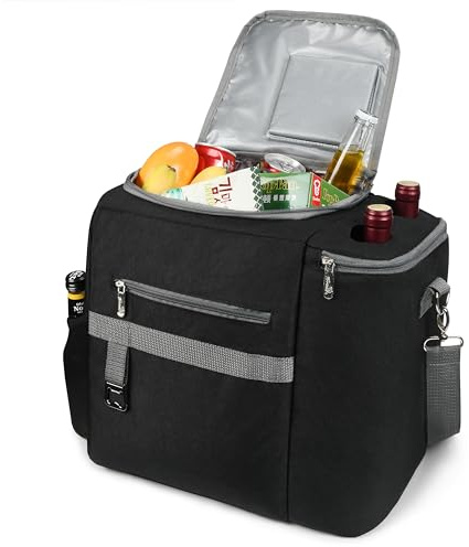 Kato Tirrinia 20L Food Cooler Bag, Thermal Insulated Picnic Bag, Large Leakproof Cooling Bag, Multi-functional Wine Bag for Shopping Camping Work Travel Outdoor Activities, Black