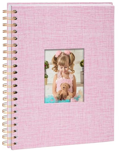 Vienrose Fotoalbum zum Selbstgestalten 28x20,5 cm, säurefreie | 40 Blätter 80 Weißen Seiten, DIY Scrapbook Spiralalbum, Leinen zum Einkleben für Hochzeit Baby Familien Jahrestag Geburtstag