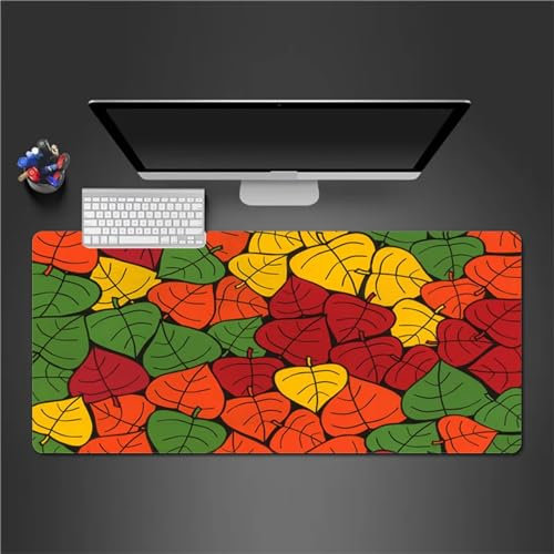 QiHon Gaming Mauspad XXL Grünes Blatt Großes Mauspad Schreibtischauflage mit Vernähte Kanten Einer speziellen Oberfläche verbessert Geschwindigkeit und Präzision 600x300x3mm