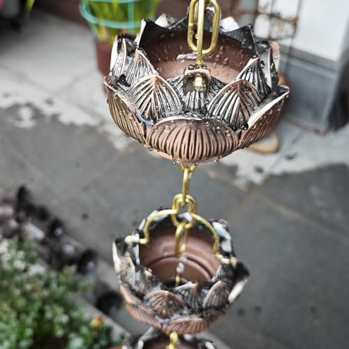 Blazea Regenablaufkette Exquisite Lotus-Regenkette, Antike Regenrinnenkettenverzierung, Dekoratives Regenspiel aus Metall, Regensammler für Die Traufenentwässerung (Size : 5m (16.4ft))