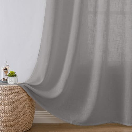 Joydeco Leinen Vorhänge Halbtransparent Wohnzimmer mit Ösen Gardinen Stores Leinenoptik Vorhang Modern Boho Ösenvorhang Ösenschal 2er Set 240x140cm (HxB) Grau Curtains für Schlafzimmer