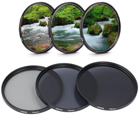 3 Stück ND2 ND4 ND8 Objektiv Filter, HD-Filter für Mehr Schicht Ige Beschichtung Neutrale Dichte mit Linsen Beutel, Fotografie-Filters Atz für Kamera Objektiv (72mm)