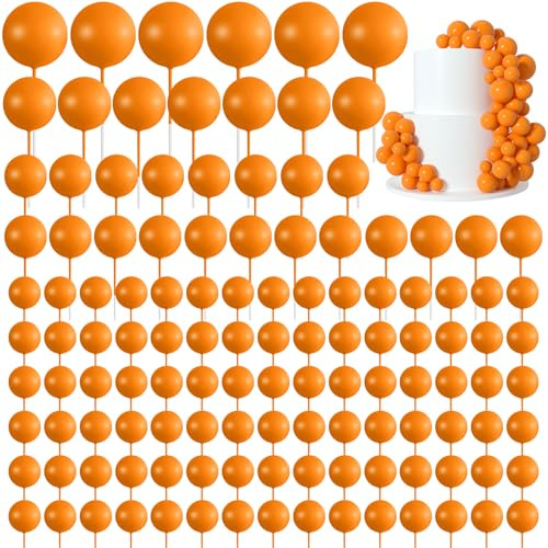 Morcheiong 114 Pcs Cake Balls Decorations - Balloon Cake Topper, Foam Cake Topper Balls, Cake Picks for Birthday Party, Wedding Anniversary (Orange)