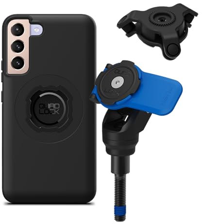 Quad Lock Motorcycle Handlebar Clamp Bolt Phone Mount Kit with Vibration Dampener and Galaxy S22+ MAG Case