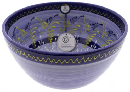CERÁMICA RAMBLEÑA | Ensaladera cerámica | Ensaladeras originales | Ensaladera cocina decorado Azul - Modelo 30 | 100% Decoración a mano | 26x26x13.5 cm