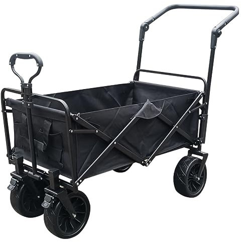 Chariot de jardin pliable robuste avec 4 roues pour plage et jardin