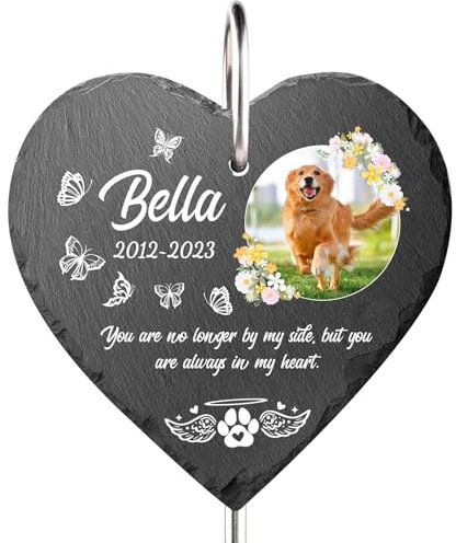 NIBESSER Photo Plaque funeraire Personnalisable pour Animaux avec Piquet Crochet, nom personnalisé, Message, Motif, Date, plaques gravées Pierres tombales, Chien et Chat