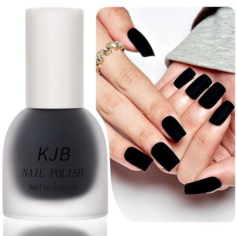 Schwarzer Matt Nagellack - Schnelltrocknend & Langanhaltend - Ungiftiger Farblack auf Wasserbasis - Matte Black Nail Polish für Nagelkunst Nageldesign Maniküre zu Hause (Schwarz, 12g)