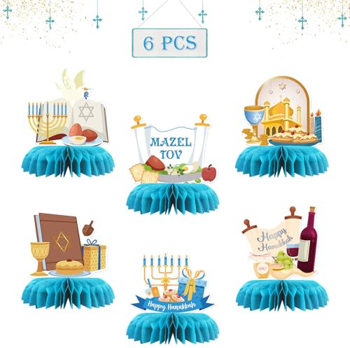 Happy Chanukkah Tischdekoration, Wabenaufsätze, Chanukka, Festival, Party, Chanukka, der Davidstern, Party-Dekoration, jüdische Feiertage, Tischaufsätze, 6 Stück