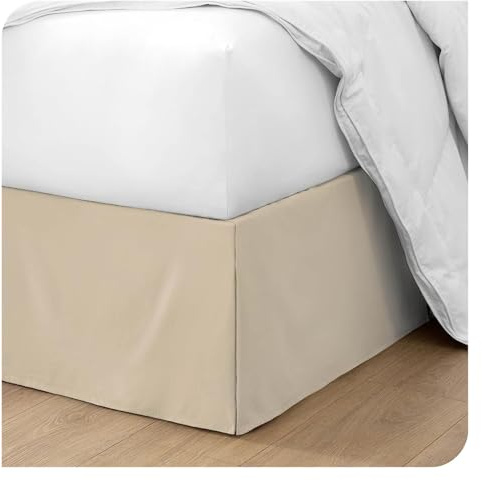 FOVAOK Cache-sommier plissé doux et confortable avec tissu infroissable et résistant à la décoloration – Literie de 15 pouces de haut (sans plateforme) (beige, 160 x 200 x 35 cm)