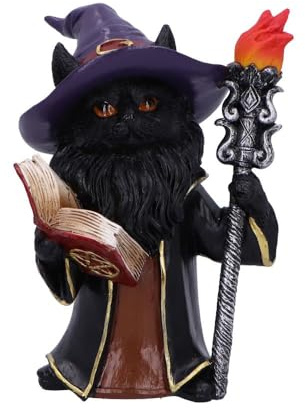 Nemesis Now Zauberer Katzenfigur, magische Katzenfigur, Schmuck mit Zauberbuch, Taschenlampe und Zaubererkleidung, handbemaltes Kunstharz, Fantasie-Dekor – Albus