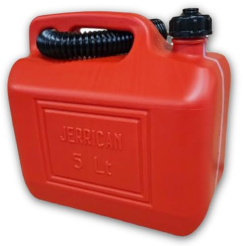 Bricoloco Garrafa para gasolina y líquidos 5, 10 o 20 litros – Fabricación Europea certificado y homologado – Tanque bidón combustibles rojo – Polietileno alta densidad (5 Litros (1 ud.))