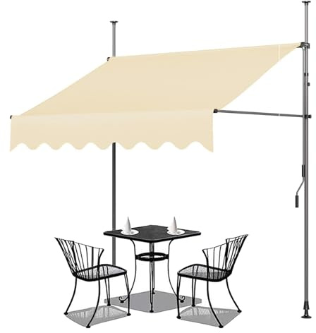 Klemmmarkise, einziehbar, für Fenster, Terrasse, Balkon, Garten, wasserdicht und bohrfreie Installation, Beige 200 cm