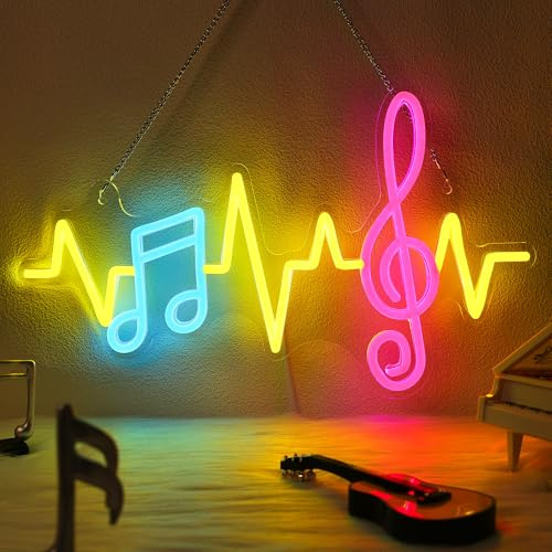 CoolGift Mart Music Notes Neon Sign, Dimmable LED Neon Wall Sign USB Powered, Music Decor for Bedroom Living Room Man Cave Studio, Musical gifts