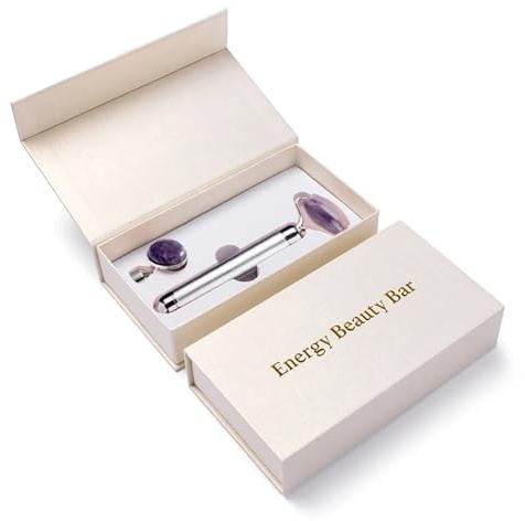 2-in-1 elektrisch vibrierender natürlicher Rosenquarz-Jade-Roller, Gesichtslifting-Kristall-Jade-Stein, Gesichtsroller, Schönheitsmassagegerät(Silver-with Box)