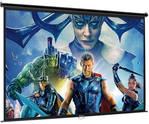 INMOZATA Pull Down Projector Screen 92 inch/203x114cm Wall & Ceiling Projector Screen with 16:9 Ratio Matte White Screen for Home School Cinema Theater Outdoor Indoor Public Display-Black