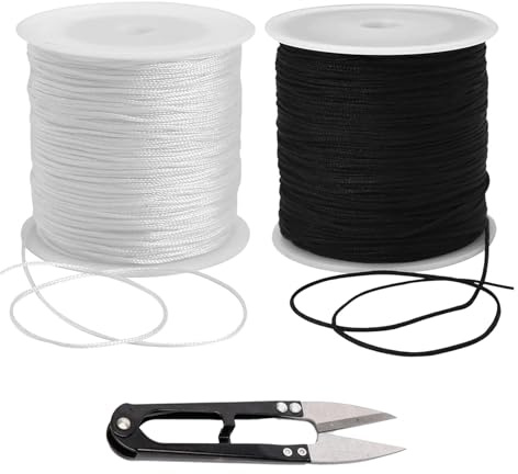 2 Rollen Gummiband Für Armbänder,Gummischnur 1mm X 100 M,Gummiband,Elastisches Band Für Armbänder,Gummikordel,Faden Für Armbänder,Perlenschnur Mit Schere Für DIY Schmuckherstellung (Schwarz, Weiß)
