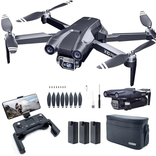 Drone GPS con telecamera 4K, tempo di volo lungo 90 min, raggio di controllo lungo 1000 m, ritorno automatico, follow automatico, motore brushless, quadricottero RC CHUBORY X10 PRO per principianti