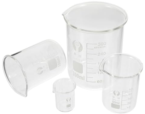 Ipetboom 4pcs Glass Beaker Measuring Cups Set Borosilicate Glass Laboratory Glassware with 10ml to 300ml Capacity Sturdy and Practical Measuring Device for Scientific Experiments Or