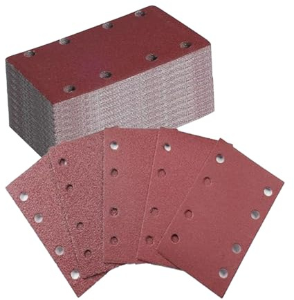 50 Stück 93 x 185mm Schleifpapier Set Klettverschluss mit 8 Löchern Körnung 40/60/80/120/240 Zubehör für Rechteckschleifer Schleifpapier Bosch Schwingschleifer Geeignet für holz Metall und Farbe