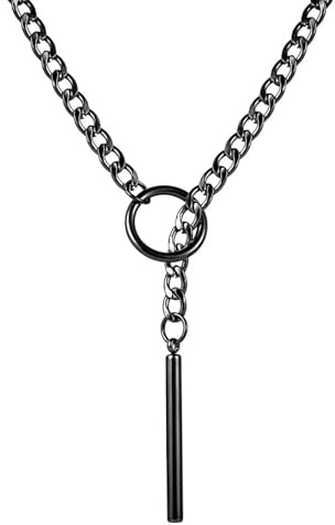 TJUSPIRIT Edelstahl Slip Chain Choker Kette Damen 70CM verstellbare | Schlupfkette O-Ring Slip Chain Punk Gothic y2k Lariat Y Halskette PU Lederhalsband Halskette