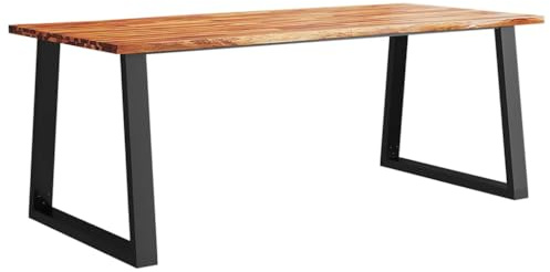 Mokuyary Mesa de comedor con borde de árbol, 200 x 90 x 75 cm, madera maciza de acacia, mesa de comedor, mesa de comedor, mesa para cocinas, hogar y oficina