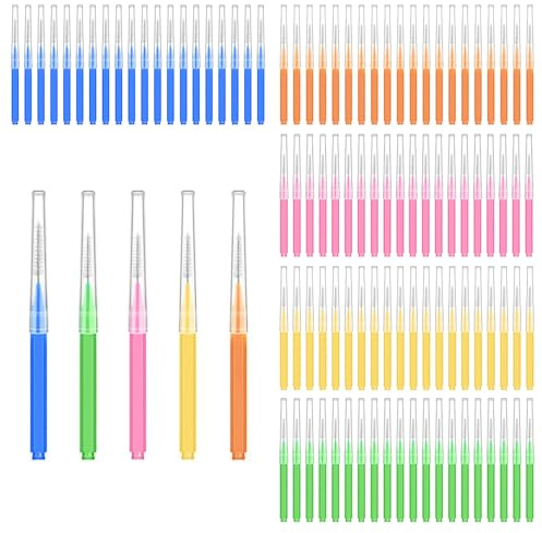 deegbbyi 100 Piezas Cepillos Interdentales, Cepillos Interdentales Suaves, Interdental con Funda Antipolvo, Limpieza Profunda Suave, para Espacios Estrechos Entre Los Dientes (Cinco Colores)