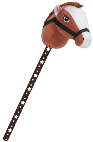 HUSHUI Jouet Cheval Bâton en Peluche, Design Réaliste avec Sons de Trot et de Hennissement Réalistes, Poignée et Bride Souples, pour Les Petits Aventuriers (Marron foncé)