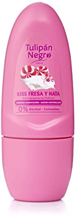Tulipán Negro Antitranspirante Roll-on Fresa y Nata 50 ml, 0% Alcohol y Colorantes, Sudor Controlado (Paquete de 6)