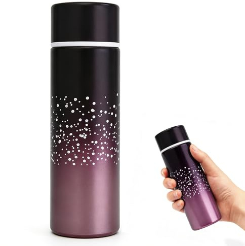 Mini Bouteille Isotherme 150ml, Portable Petite Gourde Isotherme, Mini Thermos Cafe, Mini Gourde Réutilisable pour Running, École, Bureau (Dégradé noir-violet)