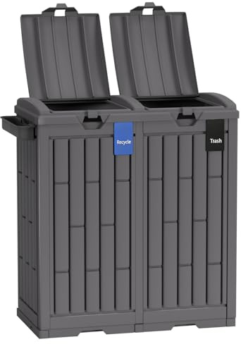 FDW 60 Gallon Dual Outdoor Trash Can with Lid, Double Bin Garbage Can with Safe Ashtray for Waste Sorting, Patio & Garden